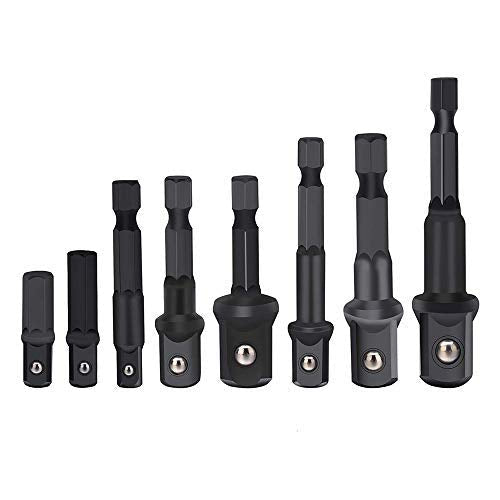 [Australia] - HORUSDY 8-Piece Power Drill Sockets Adapter Sets, Hex Shank Impact Driver Socket Adapter, Socket to Drill Adapter 1/4" 3/8" 1/2" Impact Driver Adapter 