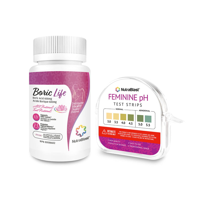 [Australia] - NutraBlast Boric Acid Vaginal Suppositories 600mg (30 Count) w/ Feminine pH Test Strips 3.0-5.5 (100 Tests Roll) | Monitor Intimate Health | Accurate Women’s Acidity & Alkalinity 