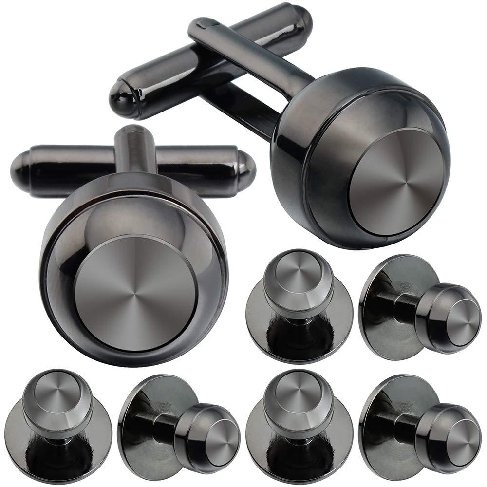 [Australia] - HAWSON Cufflinks and Studs for Men-Fashion Men Tuxedo Shirt Cufflinks and Studs Set for Regular Weeding Business Accessories Gun-Black 