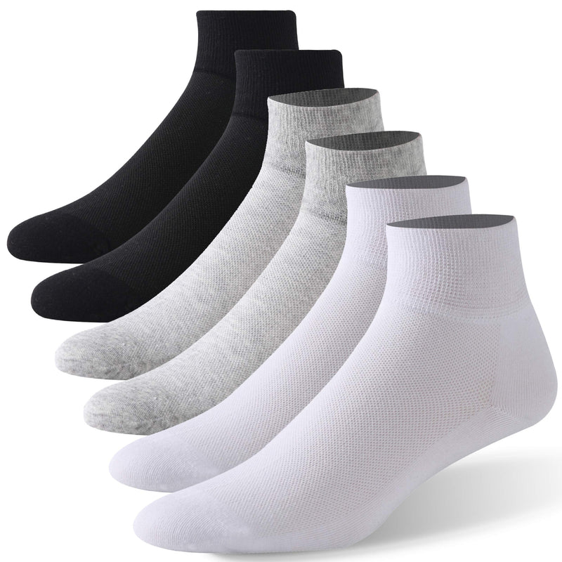 [Australia] - Forcool Non Binding Loose Top Seamless Ankle Low Cut Cotton Diabetic Socks for Men and Women, M/L/XL, 3/6 Pairs 6 Black&gray&white X-Large 