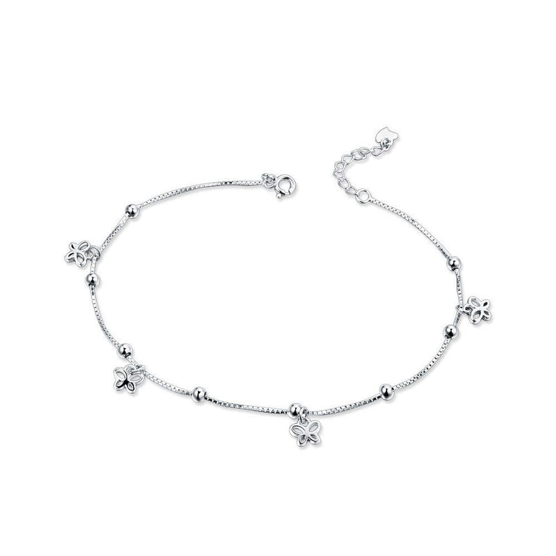 [Australia] - Dangle Butterfly Anklets 925 Sterling Silver Adjustable Sexy Beads Beach Foot Ankle Bracelet Chain for Women Teen Girls 