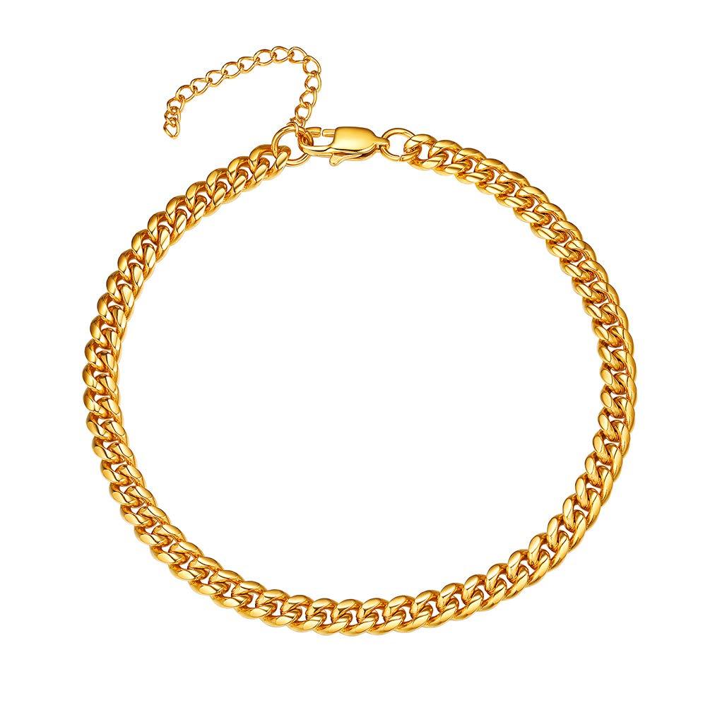 [Australia] - PROSTEEL Stainless Steel Chain Anklets for Men Women, Silver/Gold Tone, Ankle Bracelets Hypoallergenic, 8-10.5 Inch Adjustable, Come Gift Box A: gold-thick cuban chain-6mm 
