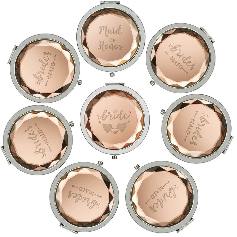 [Australia] - Compact Mirrors,Wedding Gifts for Bride,1 Bride 1 Maid of Honor 6 Bridesmaid Makeup Mirrors and 8 Gift Bags for Bachelorette Party Gifts for Bride,Party Bridesmaid Proposal Gifts (Champagne) 