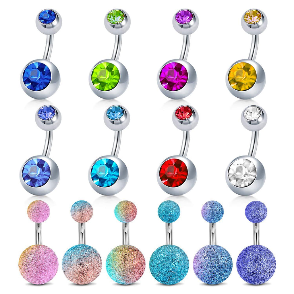 [Australia] - Incaton 14G Stainless Steel Belly Button Rings Navel Rings Round/Love Heart Clear CZ Curved Barbell Piercing For Women Silver Rose Gold Rainbow Set 14pcs 6mm 