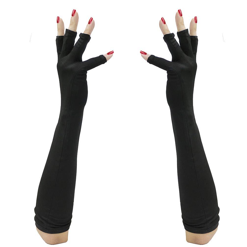 [Australia] - Luwint Elegant Long Fingerless Gloves - UV Protection Nails Gloves for Gel Manicures Black 
