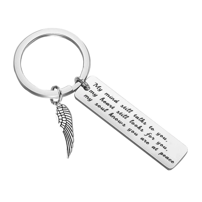 [Australia] - PLITI Sympathy Keychain In Memory Of Loved One Angel Wing Keychain My Mind Still Talks To You My Heart Still Looks For You My Soul Knows You Are At Peace Memorial Gifts Mind Talks to You 