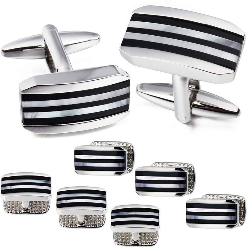 [Australia] - HAWSON Cufflinks and Studs for Men-Fashion Men Tuxedo Shirt Cufflinks and Studs Set for Regular Weeding Business Accessories Silver 