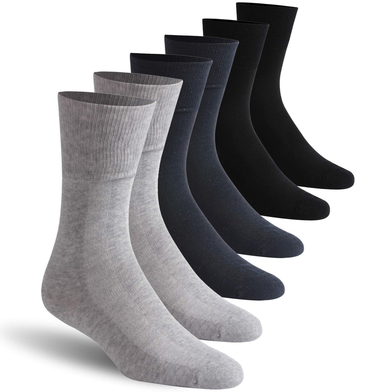 [Australia] - Facool Diabetic Socks for Men Women, Dress Cushioned Crew Cotton Socks with Non-Binding,Loose Top,Seamless Toe 6 Pairs Multicolor(2 X Black+2 X Grey+2 X Navy Blue) X-Large 