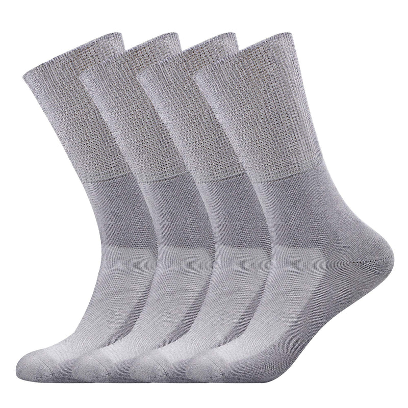 [Australia] - Busy Socks Non-Binding Top Diabetic Socks for Men Women, Thin Soft Crew Mid Calf Socks with Seamless Toe Large 4 Pairs Gray 