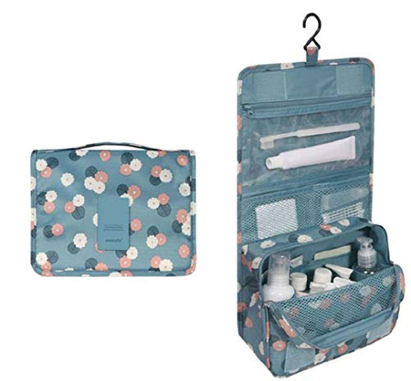 [Australia] - Travel Toiletry Bag Waterproof Makeup Cosmetic Bag with Hanging Hook Portable Makeup Pouch Hanging Makeup Organizer for Women and Girls Blue flower 
