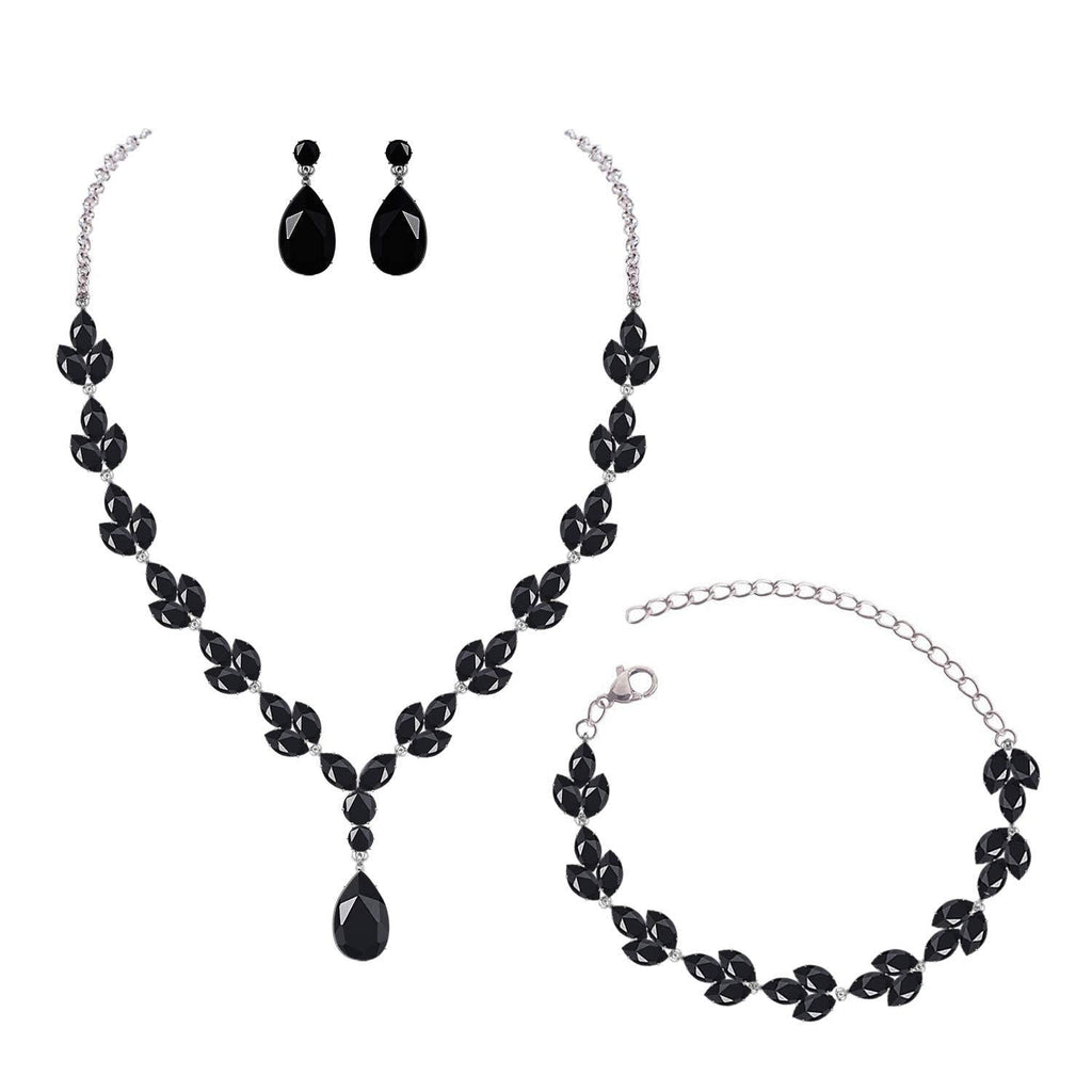 [Australia] - YSOUL CZ Zirconia Necklace Earrings Bracelet Jewelry Sets For Prom Wedding Bridal Bridesmaid Black 