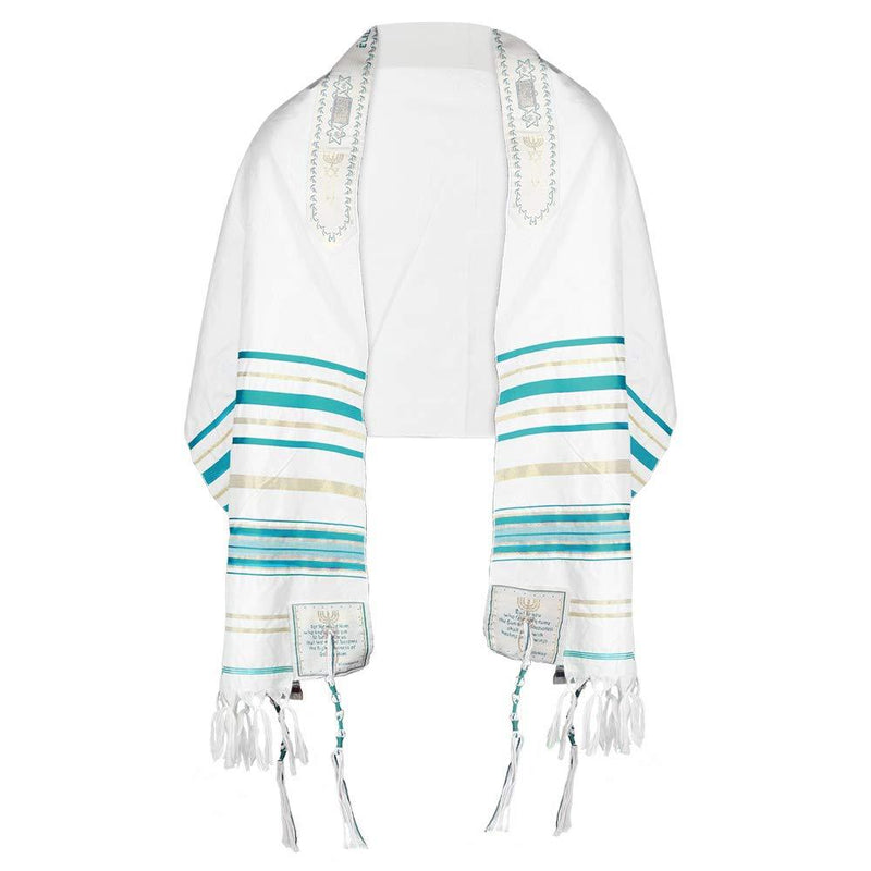 [Australia] - Messianic Tallit Prayer Shawl 72"x 22" with Bag | Designed in Israel Light Blue 