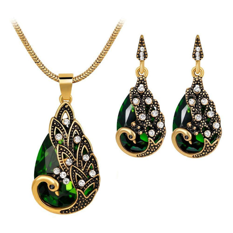 [Australia] - Comelyjewel Women Gems Peacock Pendant Earrings Necklace Vintage Wedding Jewelry Set Durable and Useful 