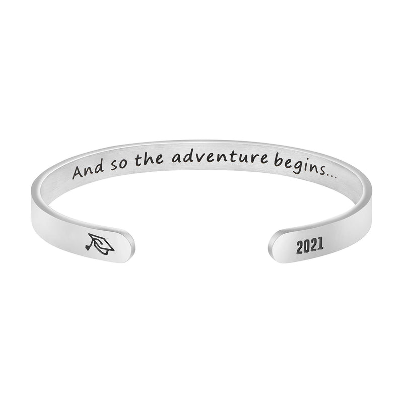 [Australia] - Joycuff Inspirational Bracelets for Women Hidden Message Mantra Cuff Bangle Stainless Steel Friend Encouragement Gift 2021-And so the adventure begins 