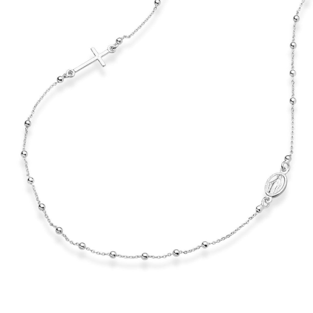 [Australia] - Miabella 925 Sterling Silver Italian Rosary Beaded Sideways Cross Necklace, Link Chain 16, 18, 22 Inch for Women Teen Girls Made in Italy 18 Inches 
