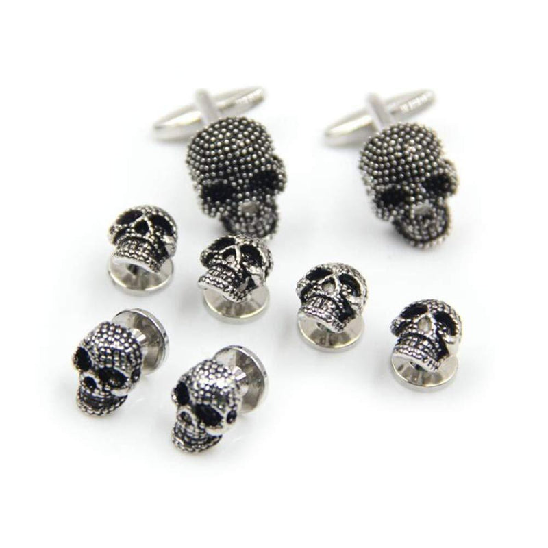 [Australia] - Black Skull Cufflinks and Dress Shirt Studs Set for Tuxedo Party Accessories Gift 