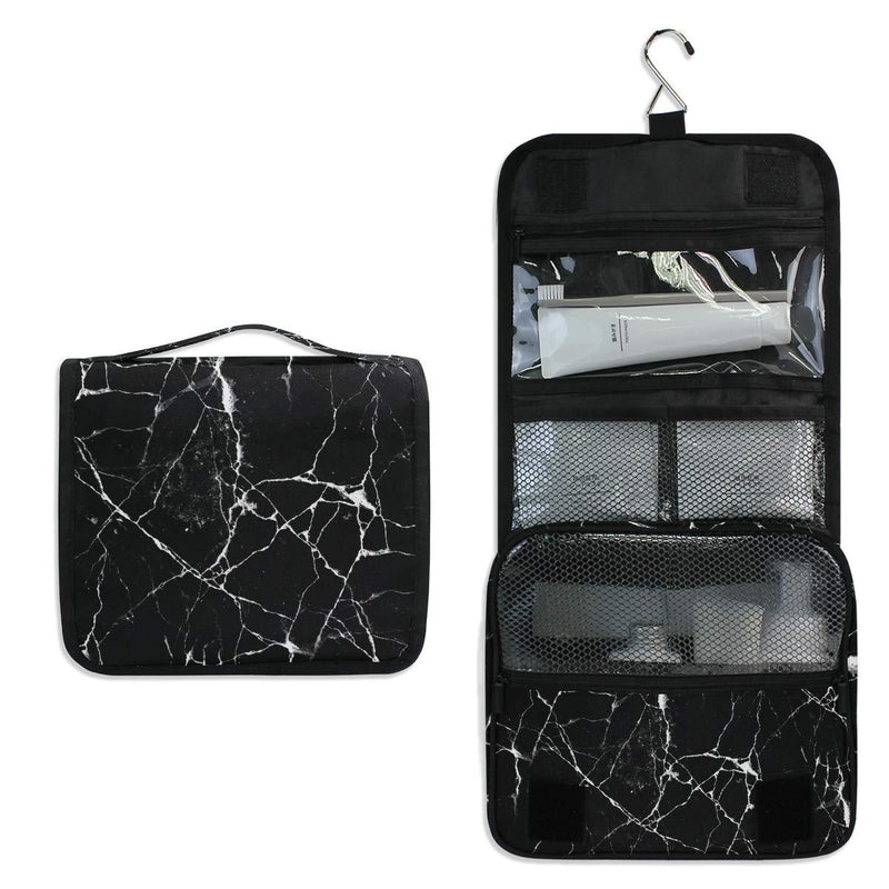 [Australia] - CUTEXL Cosmetic Bag Vintage Marble Texture Pattern Large Hanging Wash Gargle Bag Portable Travel Toiletry Bag Makeup Case Organizer for Women Lady Black Marble 