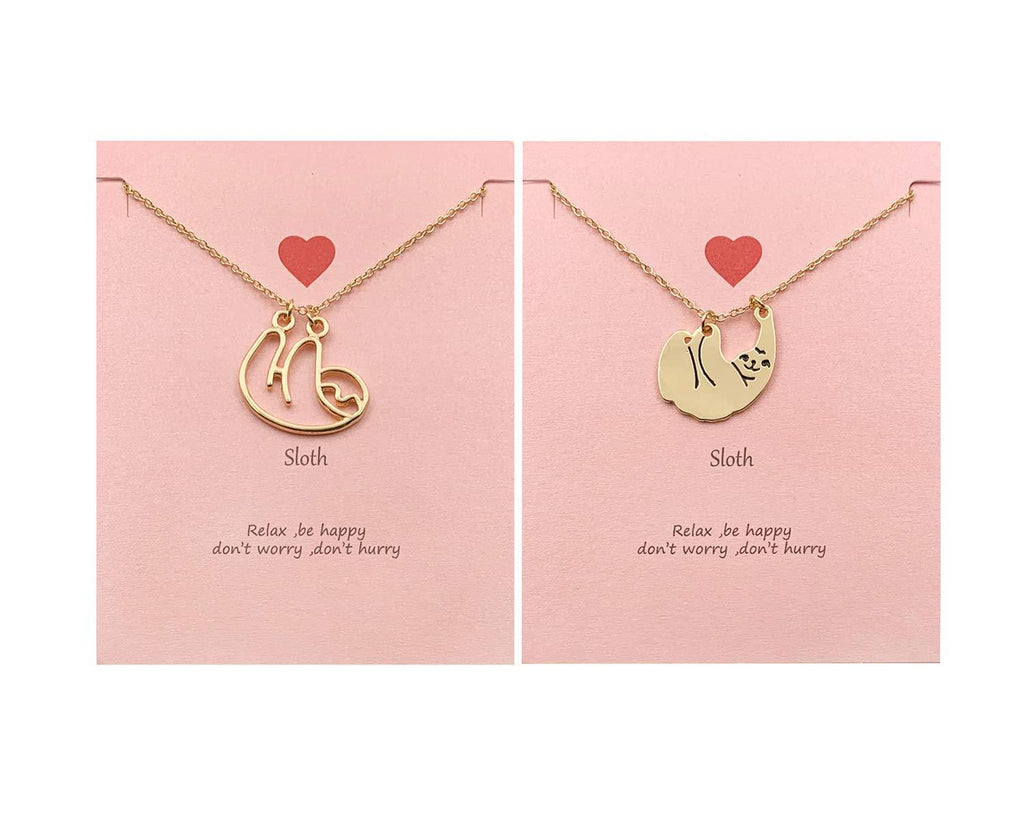 [Australia] - Your Always Charm 2Pcs Sloth Necklace,Hanging Hollow Sloth Frienship Necklace Sloth Gifts for Sloth Lovers 2 Gold 