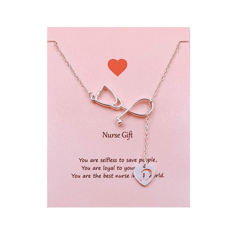 [Australia] - Your Always Charm Silver Stethoscope Heart Lariat Y Initial Necklace for Nurse Graduation Gift (D) 