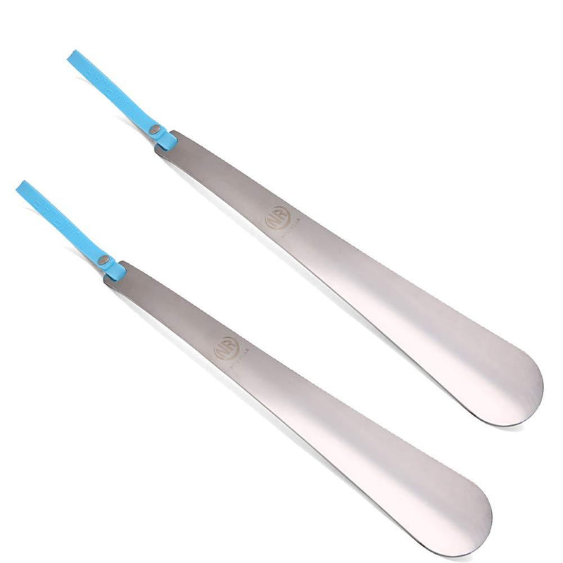[Australia] - Metal Shoe Horn, Long Handled Shoehorn for Men, Women, Kids, Seniors, Pregnancy, Boots and Shoes, Heavy Duty Stainless Steel with Silicone Lanyard(Blue 2Packs) 2 Pack Blue 12 Inch (Pack of 2) 