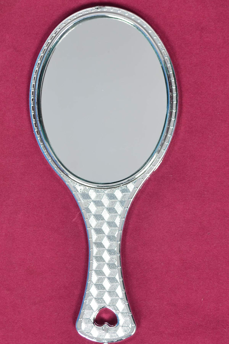 [Australia] - Garden Of Arts Silver Handheld Salon Barbers Hairdressers Oval Mirror with Grip Handle 