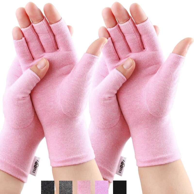 [Australia] - 2 Pairs Compression Arthritis Gloves, Fingerless Gloves for Women Rheumatoid & Osteoarthritis - Joint Pain and Carpel Tunnel Relief Hand Gloves for Men (Pink, Small-2 Pairs) Pink Small (2 Pair) 