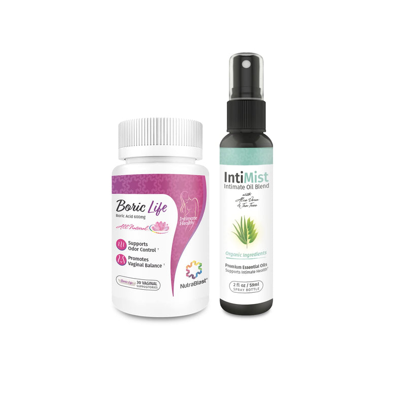 [Australia] - NutraBlast Boric Acid Vaginal Suppositories 600mg (30 Count) w/ Intimist Essential Oils Blend Spray (2 fl oz) 