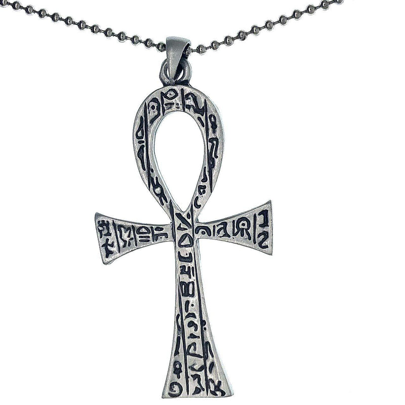 [Australia] - Jewelry Big Ankh cross of life Key of the Nile Antique silver Pewter Pendant Necklace w Silver Ball Chain 