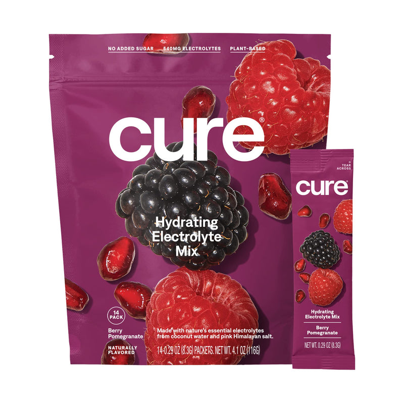[Australia] - Cure Hydrating Electrolyte Mix | Electrolyte Powder for Dehydration Relief | Made with Coconut Water | No Added Sugar | Vegan | Paleo Friendly | Pouch of 14 Hydration Packets - Berry Pomegranate Flavor 0.29 Ounce (Pack of 14) 
