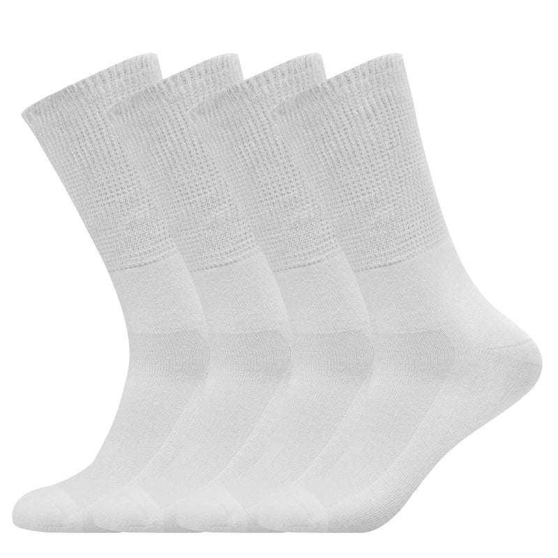 [Australia] - Busy Socks Non-Binding Top Diabetic Socks for Men Women, Thin Soft Crew Mid Calf Socks with Seamless Toe Large 4 Pairs White 