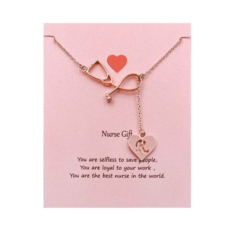 [Australia] - Your Always Charm Rose Gold Stethoscope Alphabet Lariat Y Necklace for Nurse Graduation Gift R 