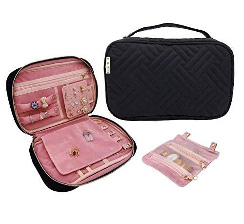 [Australia] - ENZO Travel Jewelry Storage Case | Organizer Bag | Box For Necklace, Earrings, Rings, Bracelet, Watch And More | Portable Compact Accessories Storage Holder (black) 