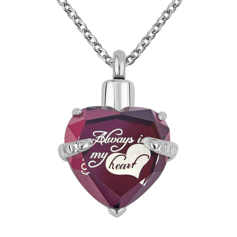 [Australia] - Cool Jewelry Love Heart Rhinestone Pendant Stainless Steel Cremation Keepsake for Ashes Memorial Jewelry-Always in My Heart Purple 