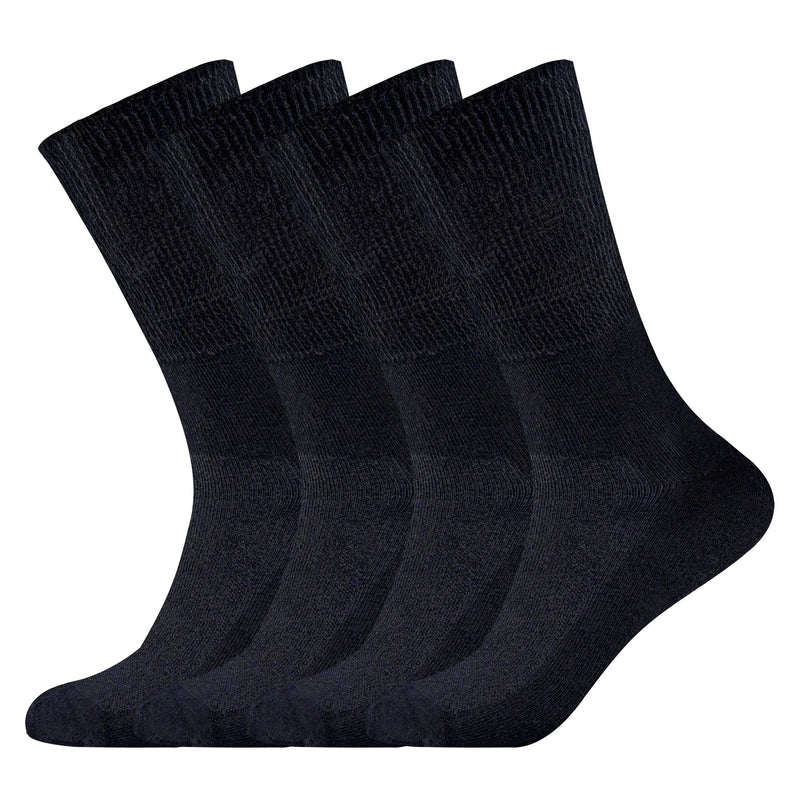 [Australia] - Busy Socks Non-Binding Top Diabetic Socks for Men Women, Thin Soft Crew Mid Calf Socks with Seamless Toe Large 4 Pairs Black 