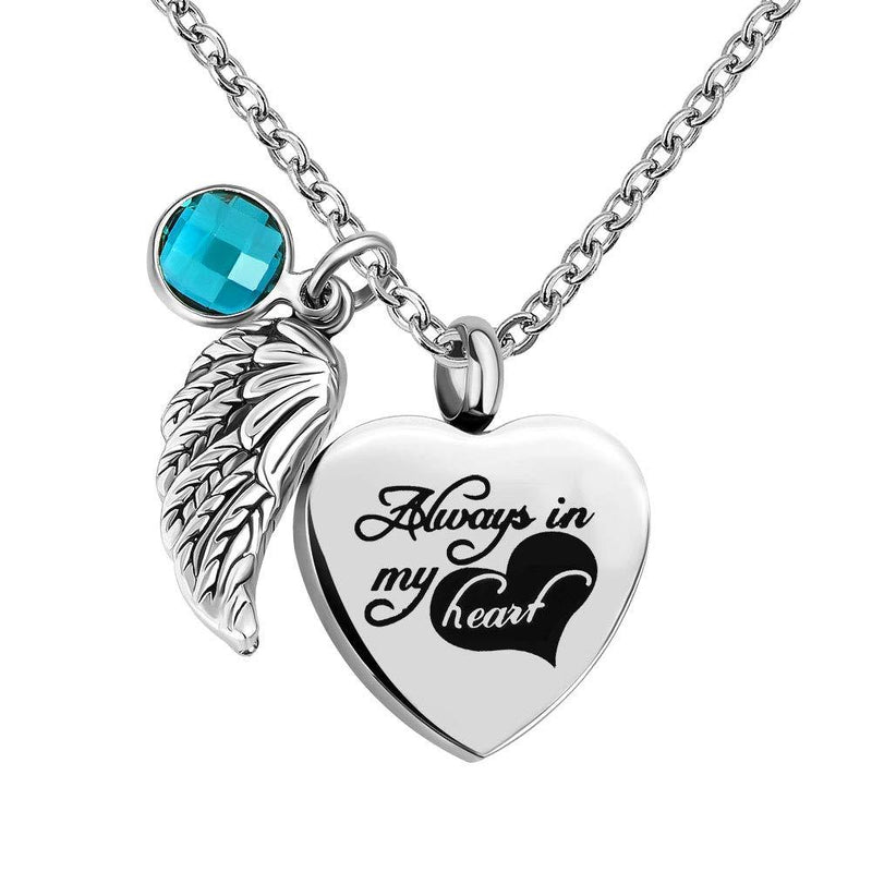 [Australia] - Cool Jewelry Always in My Heart with Angel Wing &12 Birthday Stone Heart Urn Necklace for Ashes Cremation Memorial Jewelry 12-Dec 