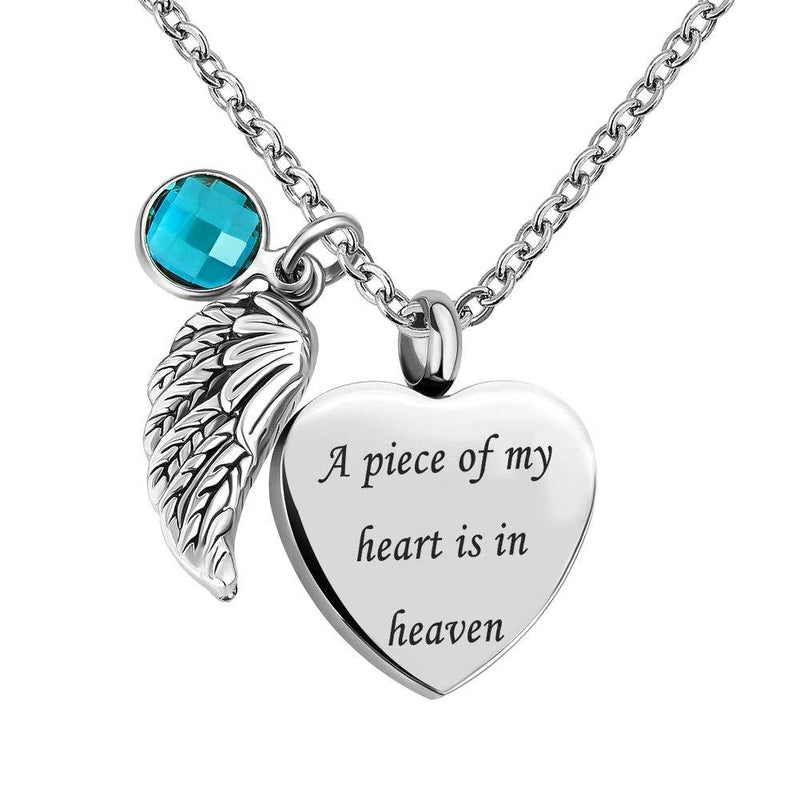 [Australia] - CoolJewelry Customized 12 Birthday Stone Angel Wing Personalized Love Heart Stainless Steel Pendant for Ashes Cremation Memorial Jewelry 12-Dec 