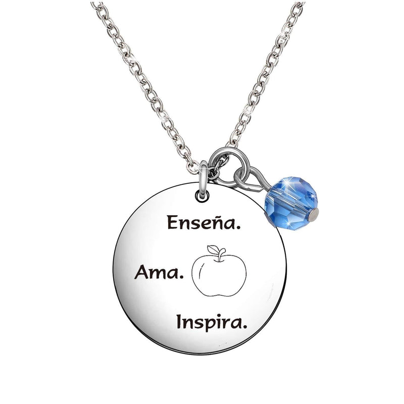 [Australia] - De&ai Teachers in Spanish Apple Necklace, Spanish Teacher Appreciation Gift, Enseña AMA Inspira Necklace 