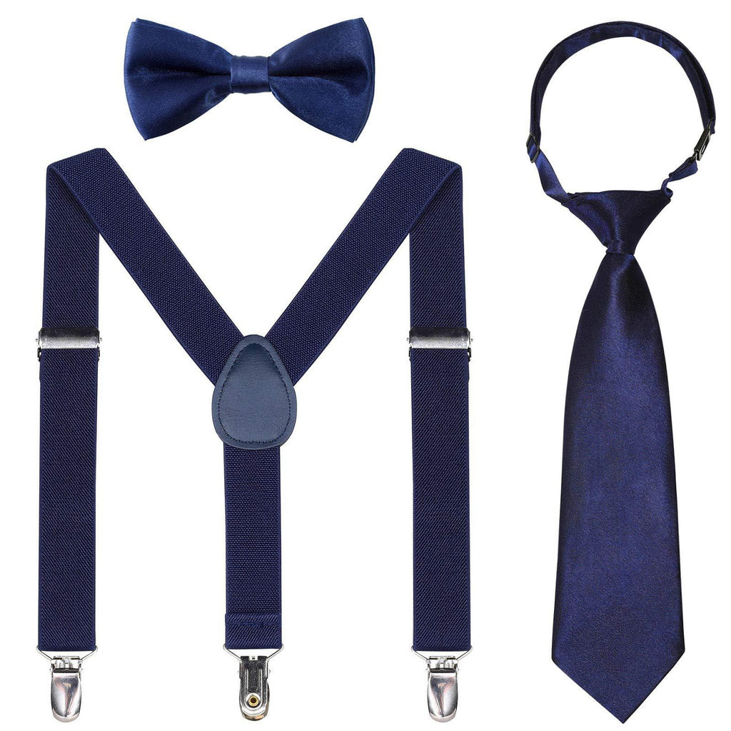 [Australia] - Kids Suspender Bowtie Necktie Sets - Adjustable Elastic Classic Accessory Sets for 6 Months to 13 Year Old Boys & Girls Navy Blue 31.5 Inches (Fit 6 Years to 13 Years) 