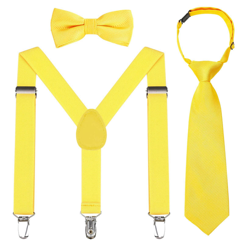[Australia] - Kids Suspender Bowtie Necktie Sets - Adjustable Elastic Classic Accessory Sets for 6 Months to 13 Year Old Boys & Girls Fluorescent Yellow 31.5 Inches (Fit 6 Years to 13 Years) 