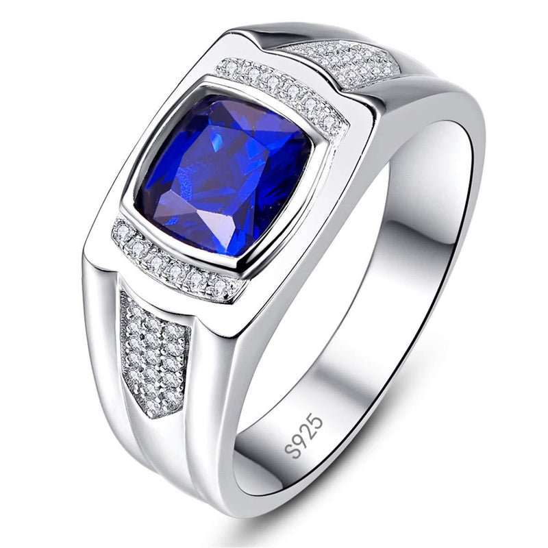 [Australia] - BONLAVIE Men's Engagement Ring 925 Sterling Silver Princess Cut Created Blue Sapphire Pave CZ Wedding Band Size 6-13 