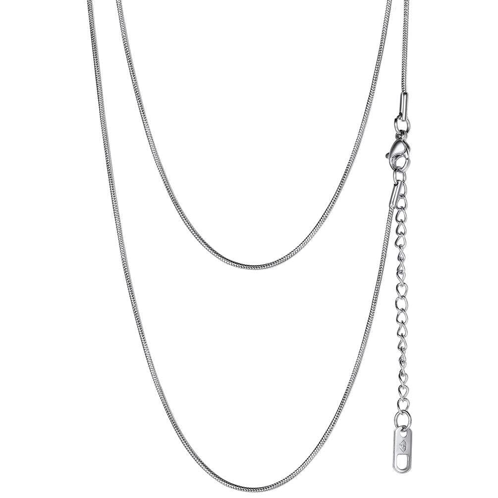 [Australia] - PROSTEEL 316L Stainless Steel Snake Chain, Black/Rose Gold/18K Yellow Gold Plated, 1.2mm Thin Slim Necklace, DIY Charms Chain, Personalized Gift, L: 18''-30''+2'' Extending Chain necklace-silver 20.0 Inches 