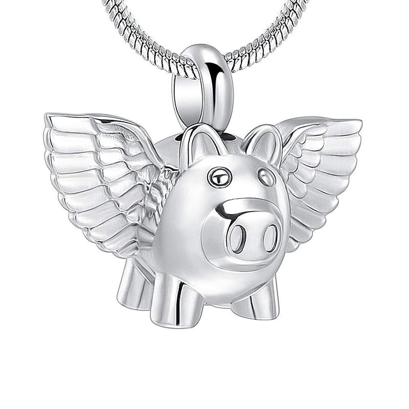 [Australia] - Minicremation Cremation Jewelry Urn Necklace for Ashes, Flying Pig Memorial Pendant Made of 316L Stainless Steel, Keepsakes Locket Four Colors Can be Choose. Silvery 