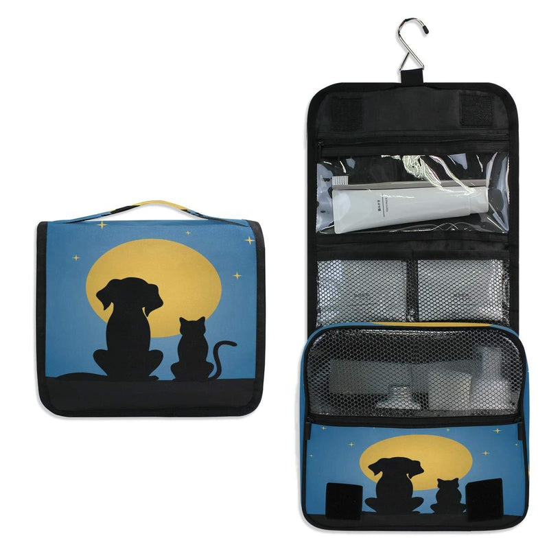 [Australia] - CUTEXL Cosmetic Bag Animal Cat Dog Moon Large Hanging Wash Gargle Bag Portable Travel Toiletry Bag Makeup Case Organizer for Women Lady 