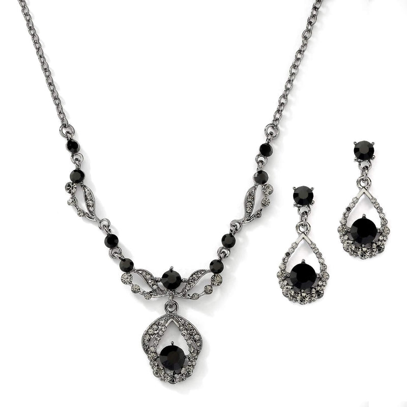 [Australia] - Mariell Jet Hematite Black Vintage Crystal Necklace & Earrings Jewelry Set for Prom, Bridal, Bridesmaids 