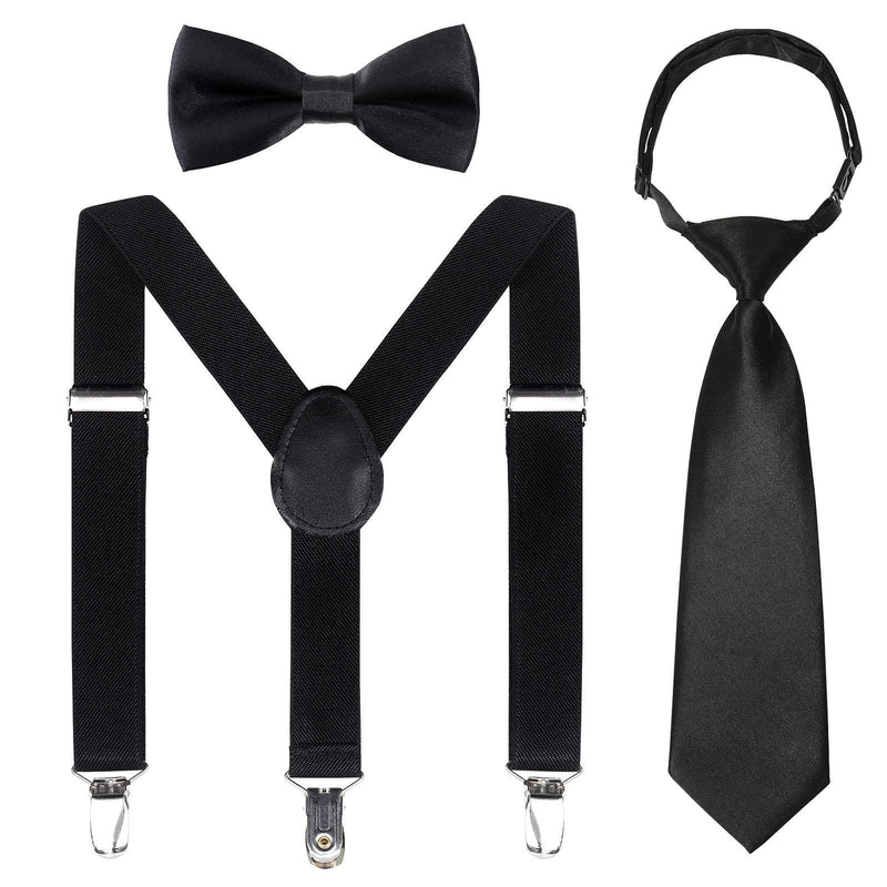 [Australia] - Kids Suspender Bowtie Necktie Sets - Adjustable Elastic Classic Accessory Sets for 6 Months to 13 Year Old Boys & Girls Black 31.5 Inches (Fit 6 Years to 13 Years) 