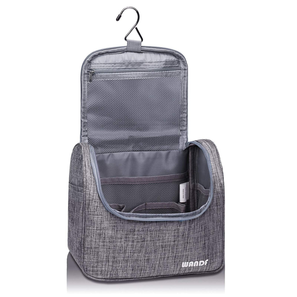 [Australia] - WANDF Hanging Toiletry Bag Travel Cosmetic Organizer Shower Bathroom Bag for Men Women Water-resistant (M-Denim Grey) Denim grey Medium 