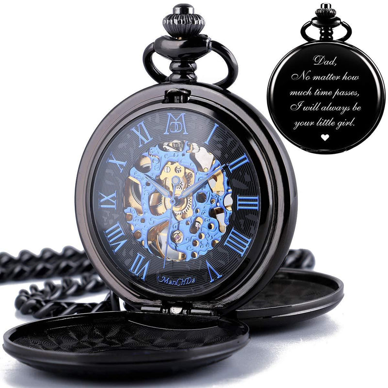[Australia] - ManChDa Mechanical Engraved Pocket Watches Automatic Skeleton Double Cover Roman Numerals Dial Skeleton Customization Personalized Gift for Dad Mens Women Engraving Father's Day Gift Birthday Gift 