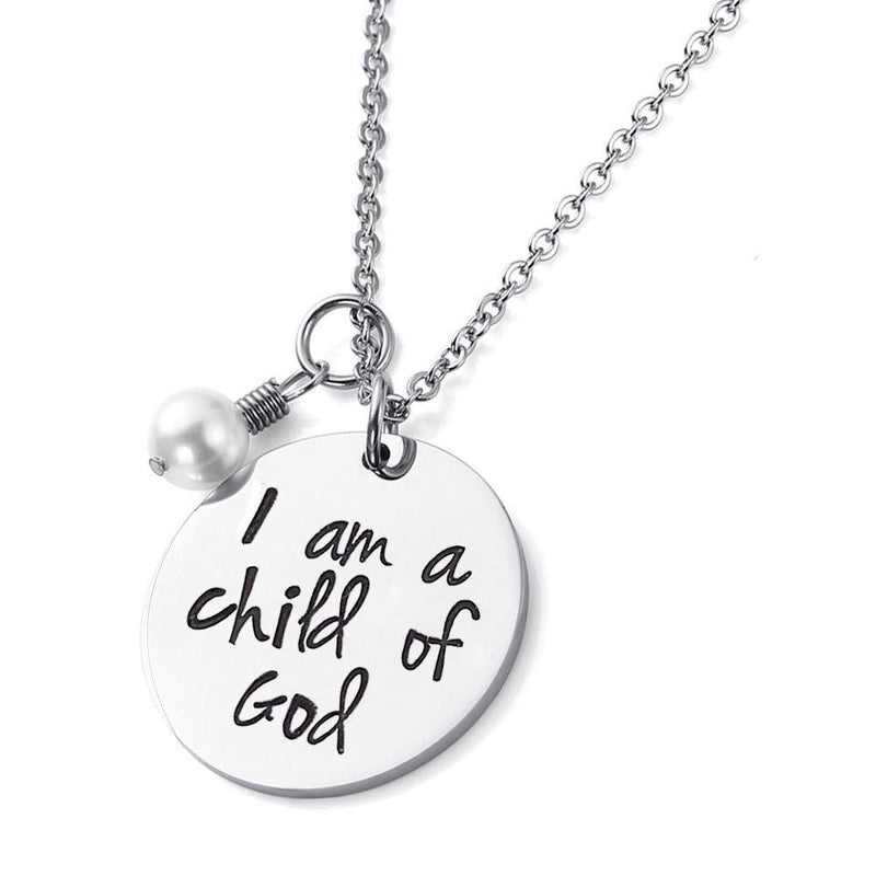 [Australia] - Christian Charm Necklace with Pearl"I Am a Child of God" Gift for Young Girls & Teens Stainless Steel Pendant Religious Jewelry 