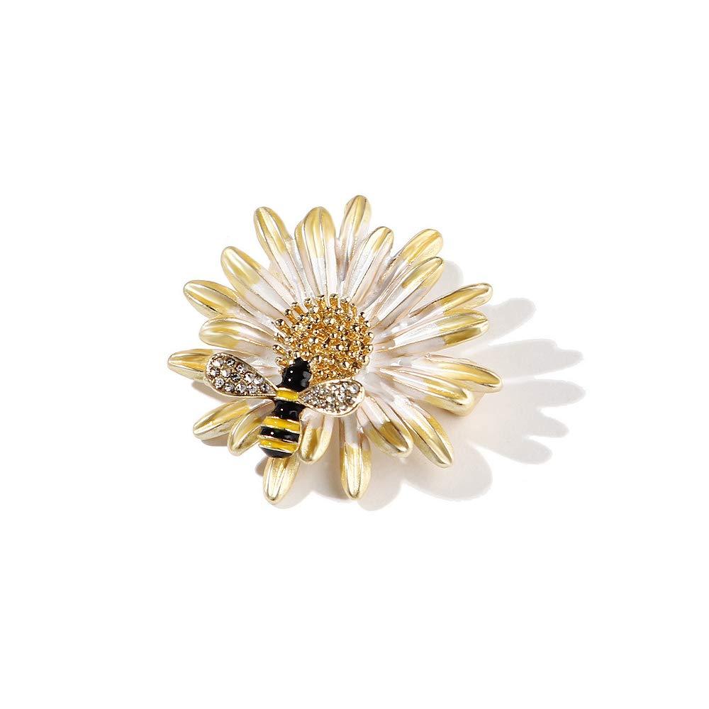 [Australia] - BELUCKIN Daisy Flower Honey Bee Brooch Pin Enamel Crystal Jewelry for Women B 