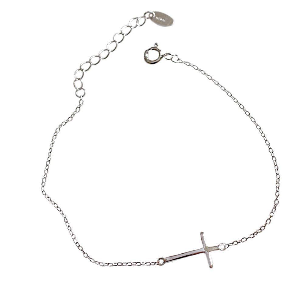 [Australia] - Cross Anklets for Women Teen Girls Men 925 Sterling Silver White Gold Plated Sideways Cross Adjustable Chain Classic Dainty Charm Foot Anklet Bracelet Baptism Birthday Gift Jewelry 